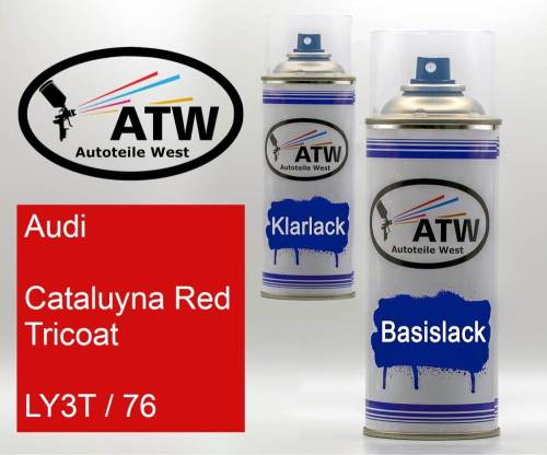 Audi, Cataluyna Red Tricoat, LY3T / 76: 400ml Sprühdose + 400ml Klarlack - Set, von ATW Autoteile West.